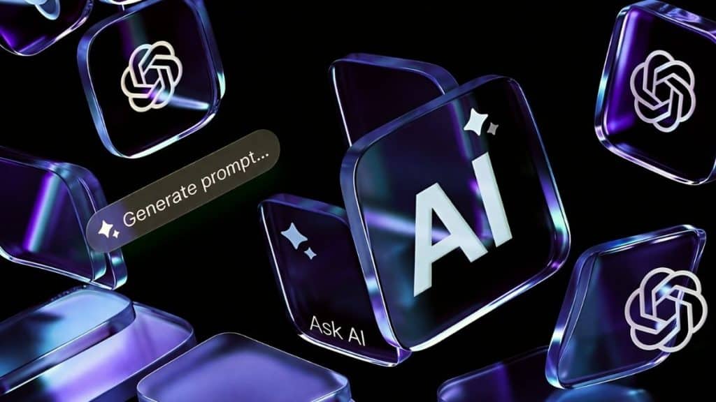 Elementos visuais de inteligência artificial representando automação e uso de dados na mídia programática e publicidade digital