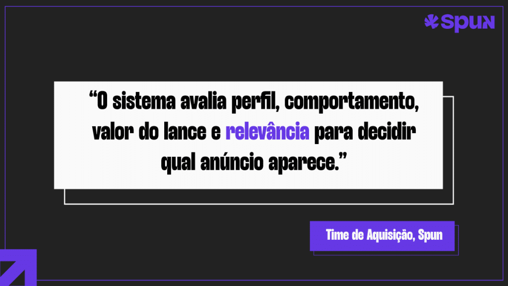 Explicação de como funciona a mídia programática com avaliação de perfil, comportamento e relevância na entrega de anúncios digitais