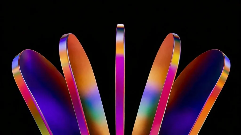 Arte abstrata com elementos holográficos coloridos sobre fundo preto, representando análise de dados e inteligência estratégica para campanhas de mídia digital.