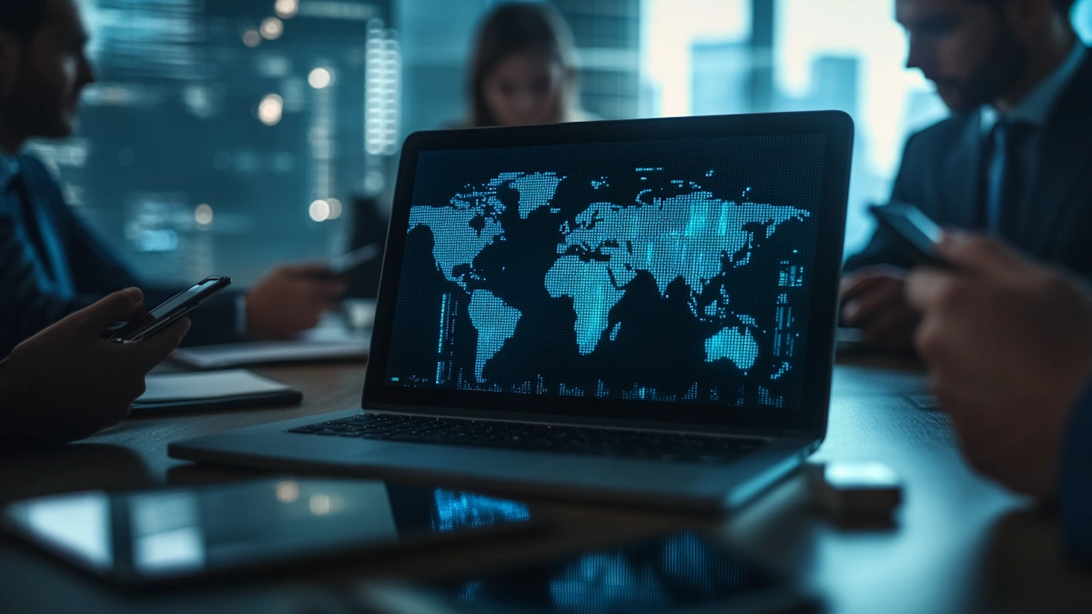 Profissionais analisam dados e estratégias de marketing digital durante uma reunião sobre construção de autoridade digital de marca.