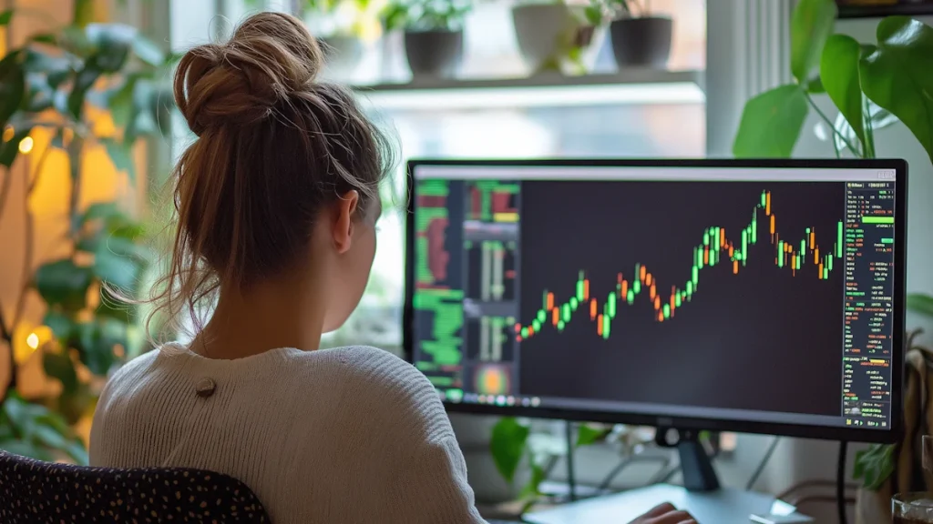 Profissional analisa gráficos e indicadores de marketing digital em um monitor durante o planejamento de estratégias de geração de demanda