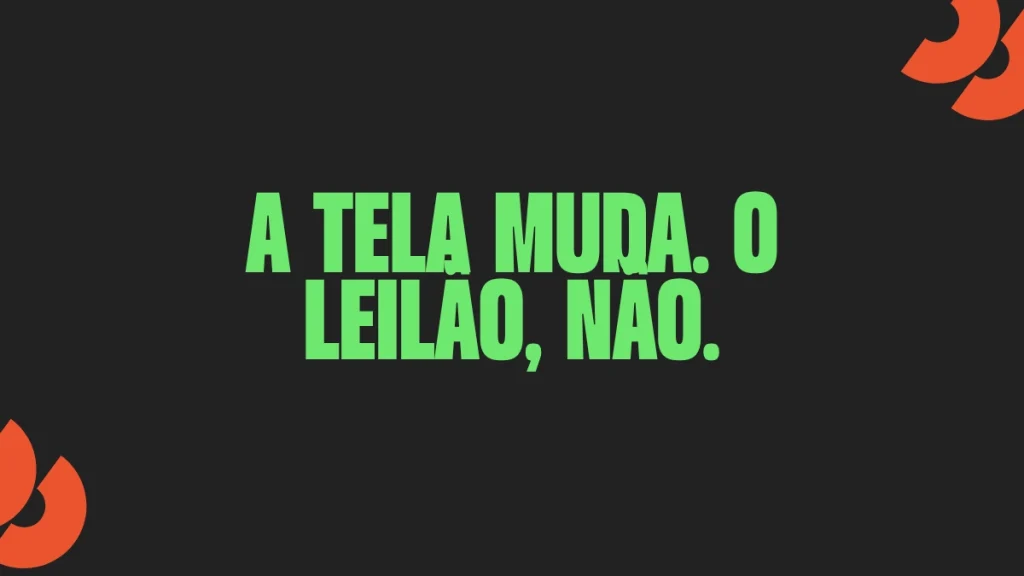 Frase em destaque sobre a importância de não deixar o leilão para depois em fundo escuro